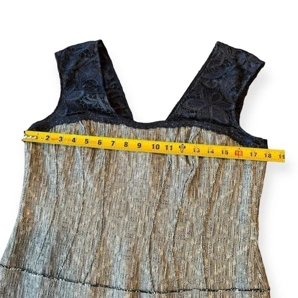 Kay Unger Sheath Dress Navy Blue Lace and Pewter Tweed Womens Size 12 - Picture 6 of 16